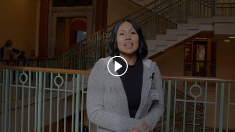 A screenshot of a video of a student speaking.
