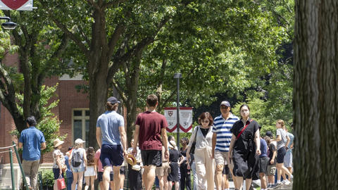 Groups of people walking around campus
