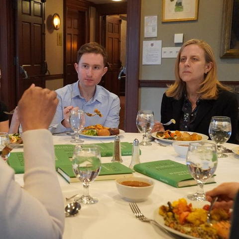 Professor Danielle Allen engages in conversation with student participants and Dean for Undergraduate Education, Amanda Claybaugh.