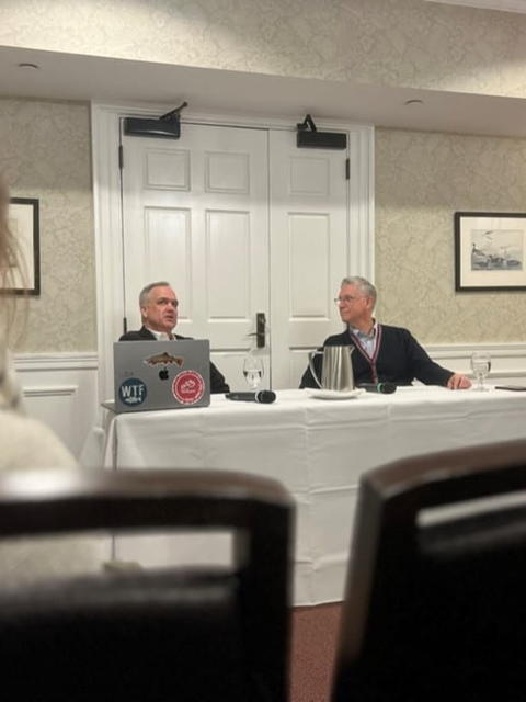 Professors Phil Deloria and Derek Penslar discuss the topic of citizenship for a group of 30 students